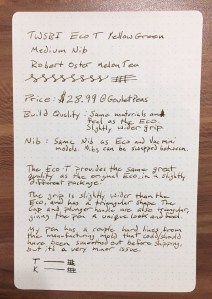 Twsbi Eco-T Yellowgreen Writing Sample