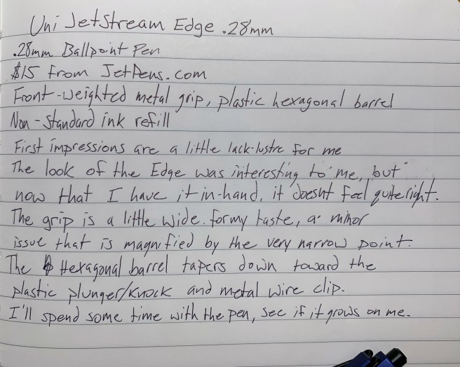 Uniball Jetstream Edge Writing Sample Close Up