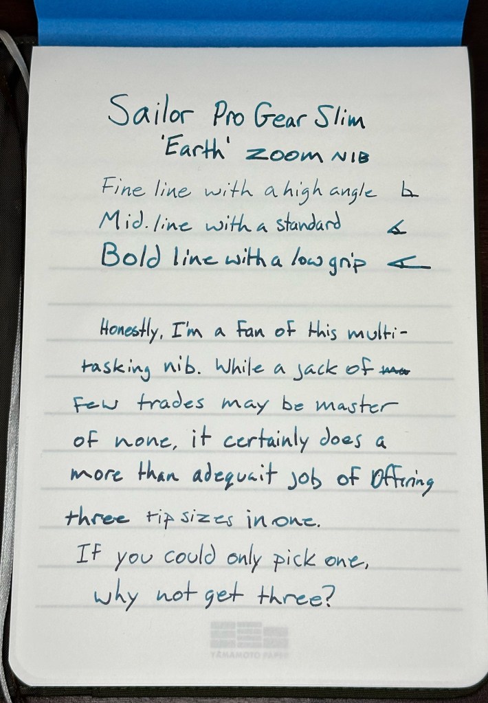 Zoom Nib Writing Sample Sanzen Tomoe River paper