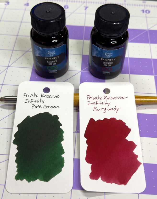 Private Reserve Infinity Inks Pine Green and Burgundy swatches