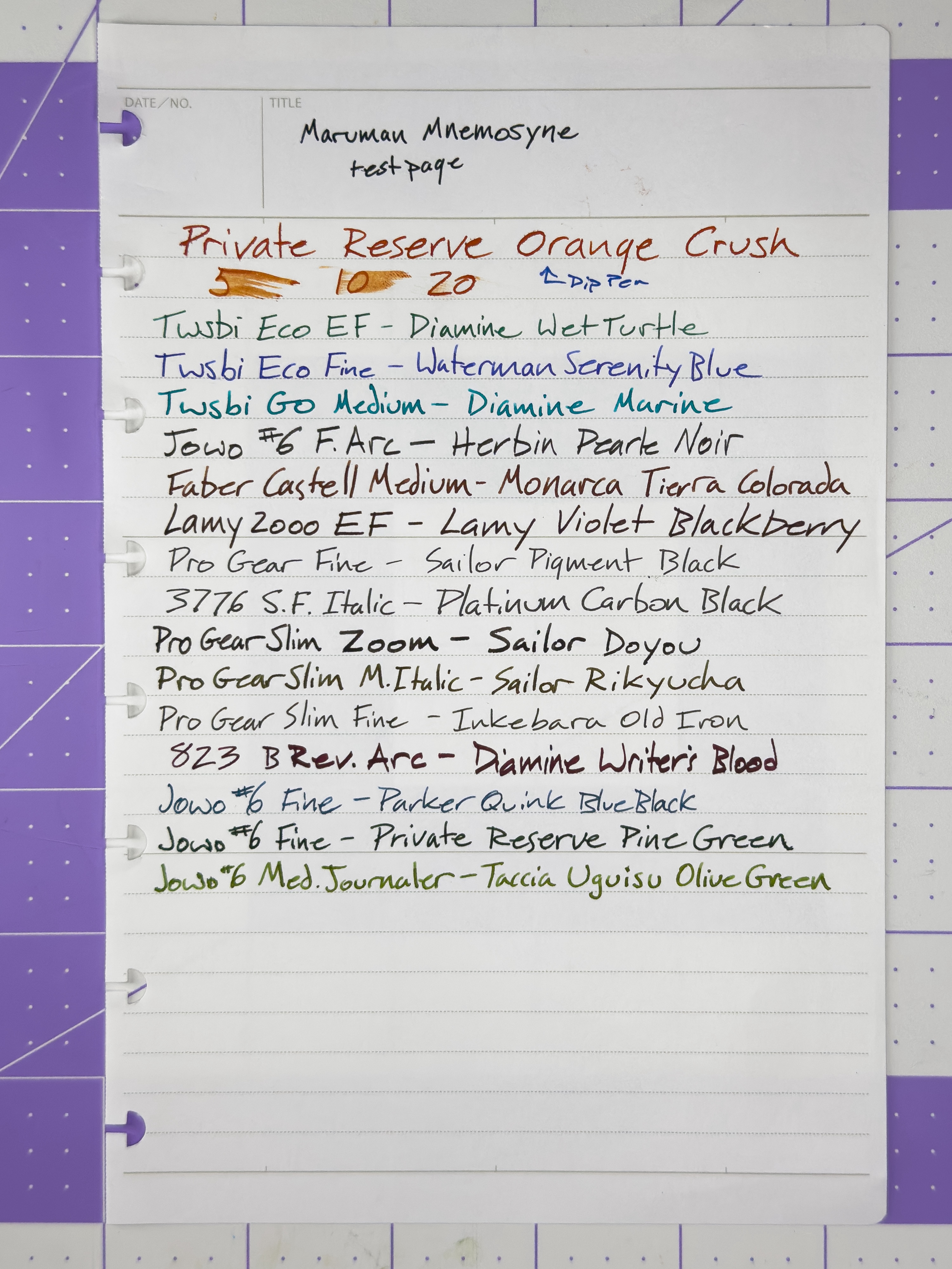 Maruman Mnemosyne Test Page Front
