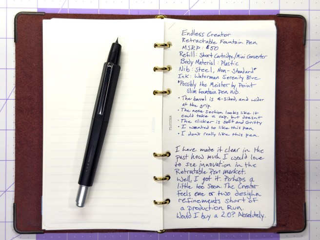 Endless Creator Retractable Fountain Pen writing sample